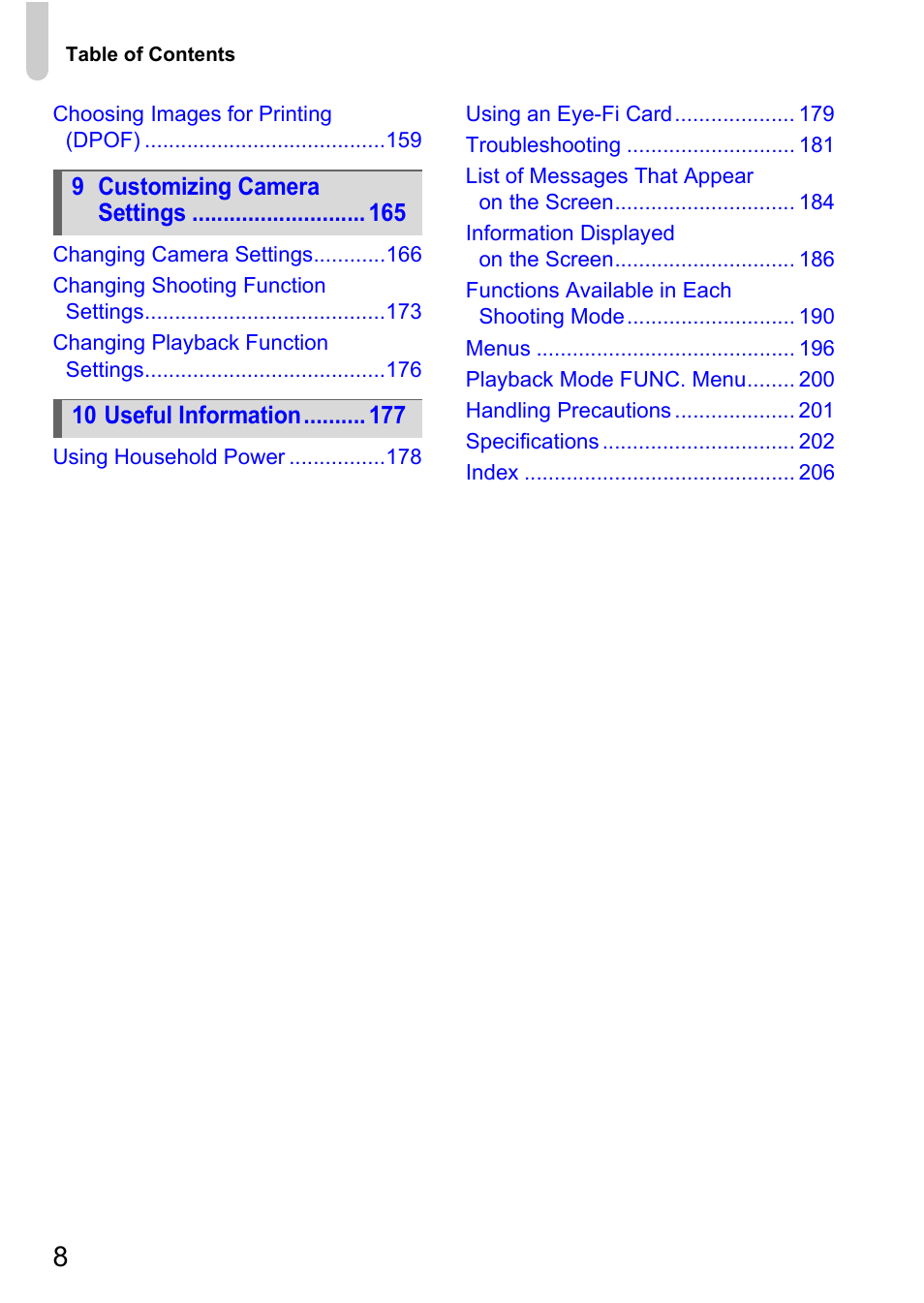 Canon 220 HS User Manual | Page 8 / 209