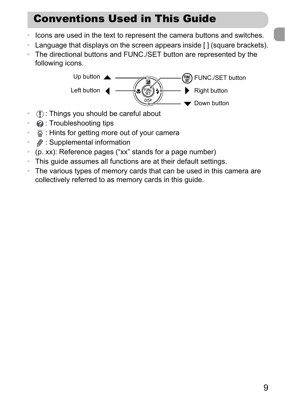 Conventions used in this guide | Canon 220 HS User Manual | Page 9 / 209