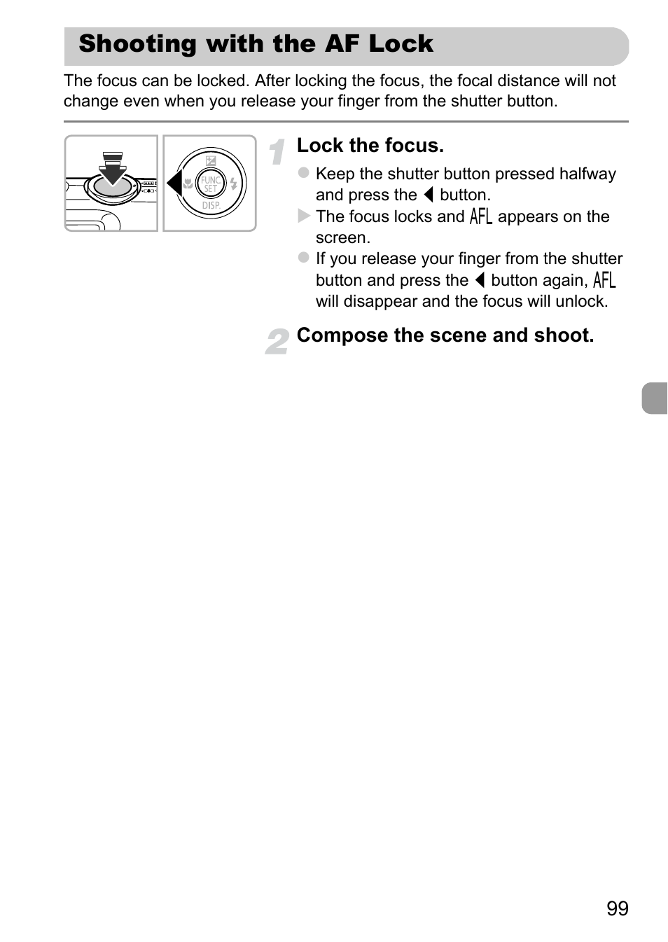 Shooting with the af lock | Canon 220 HS User Manual | Page 99 / 209