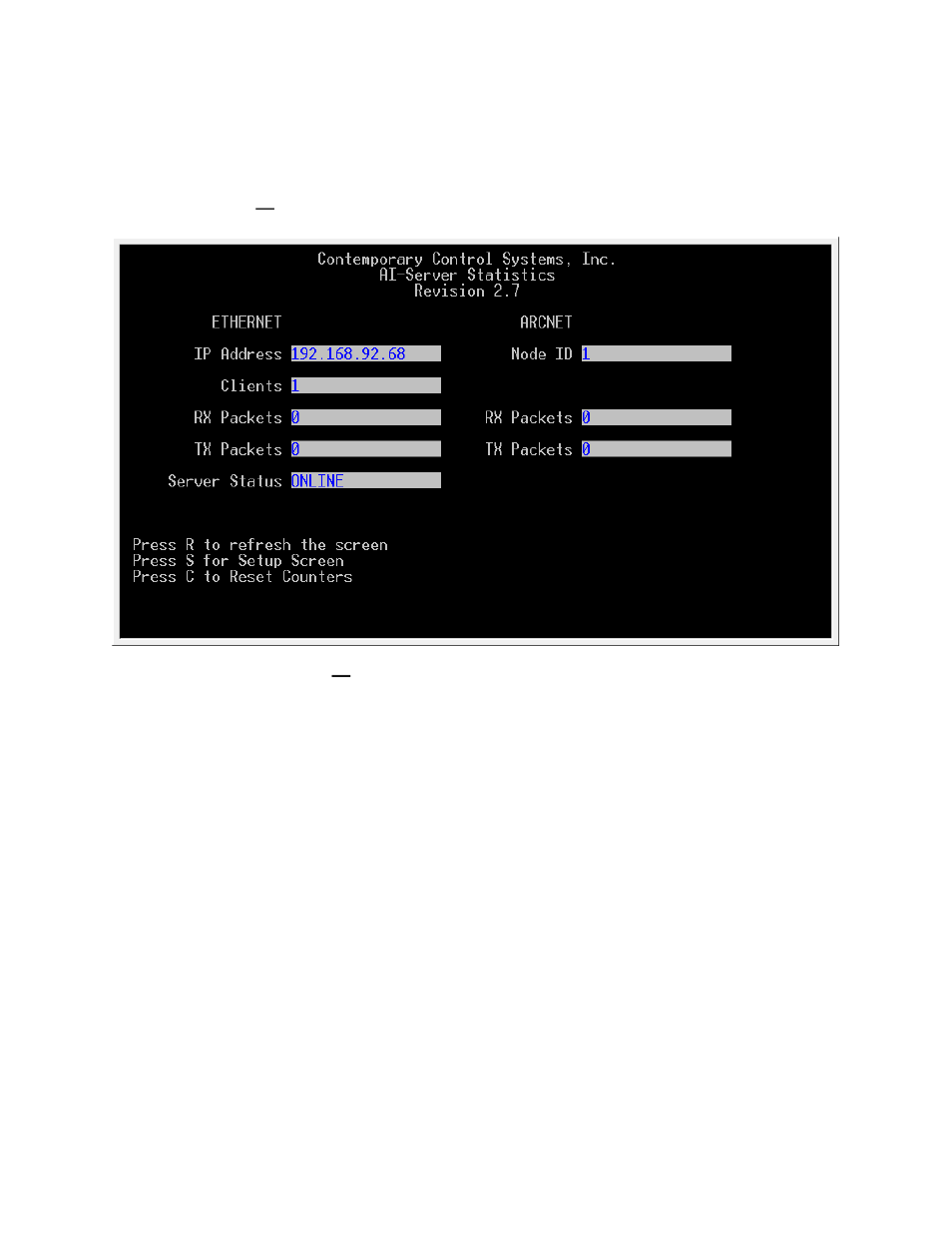 2 ai-srvr function, 1 ai-srvr statistics screen (read only), Ai-srvr function | Ai-srvr statistics screen (read only) | Contemporary Control Systems AI-SRVR Servers to Ethernet User Manual User Manual | Page 11 / 20