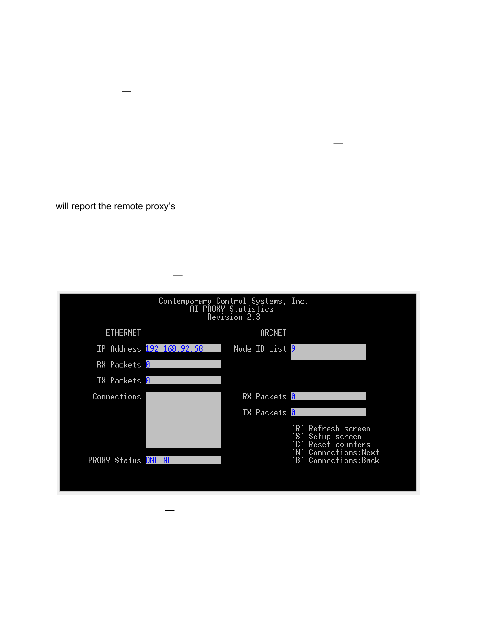 1 ai-proxy statistics screen (read only), Ai-proxy statistics screen (read only) | Contemporary Control Systems AI-SRVR Servers to Ethernet User Manual User Manual | Page 18 / 20