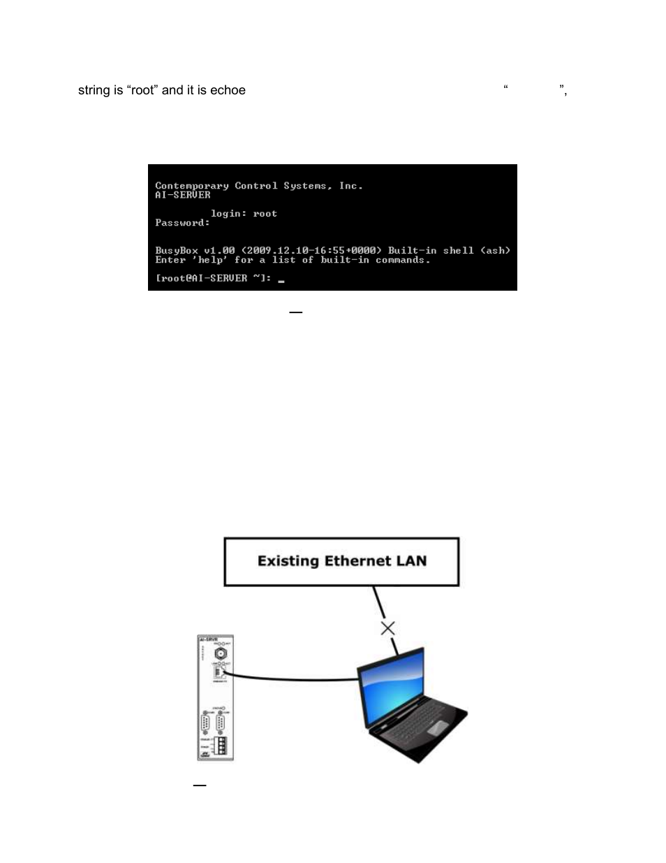 4 initial access by a telnet session, Initial access by a telnet session | Contemporary Control Systems AI-SRVR Servers to Ethernet User Manual User Manual | Page 8 / 20