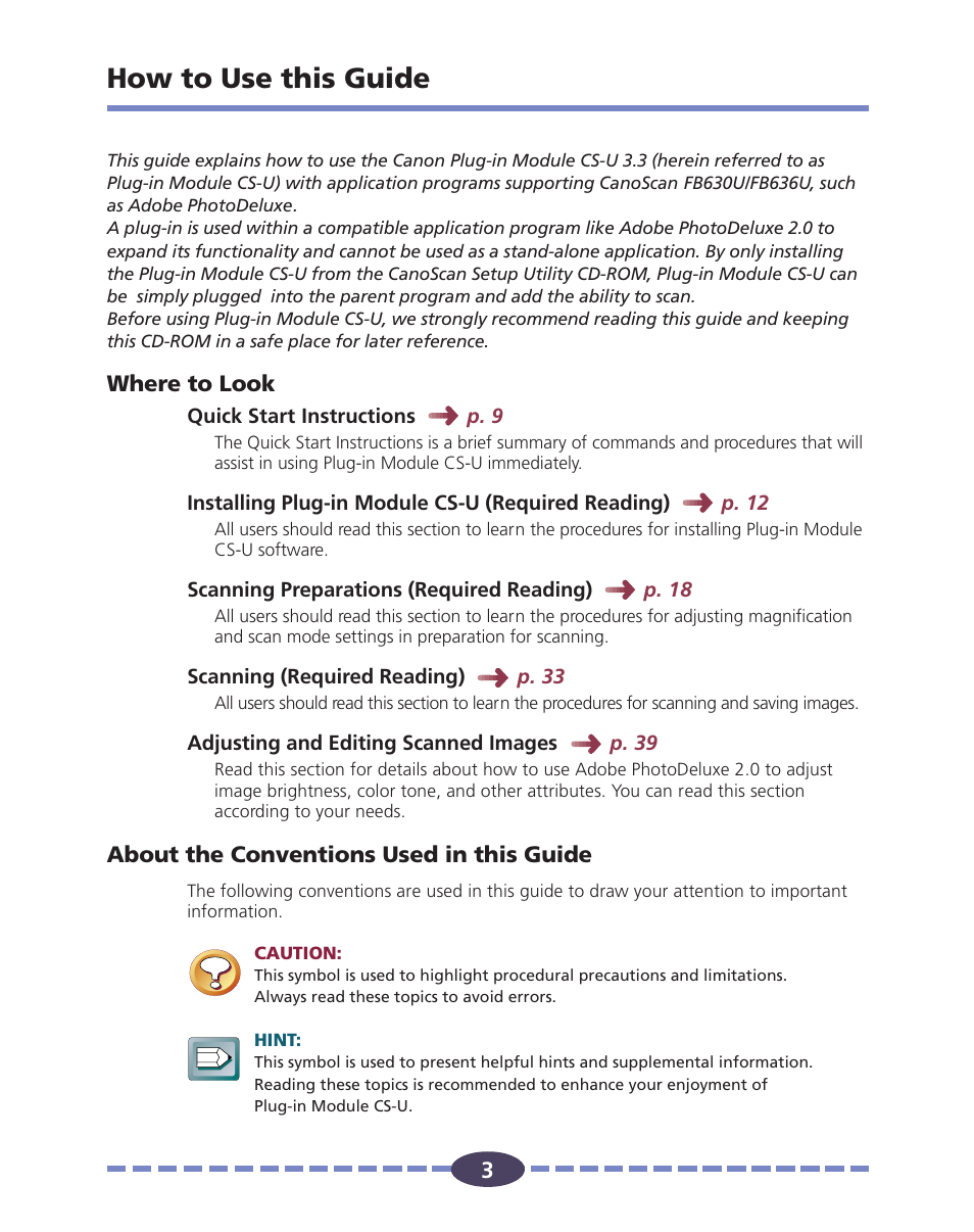 How to use this guide | Canon FB630U User Manual | Page 3 / 68
