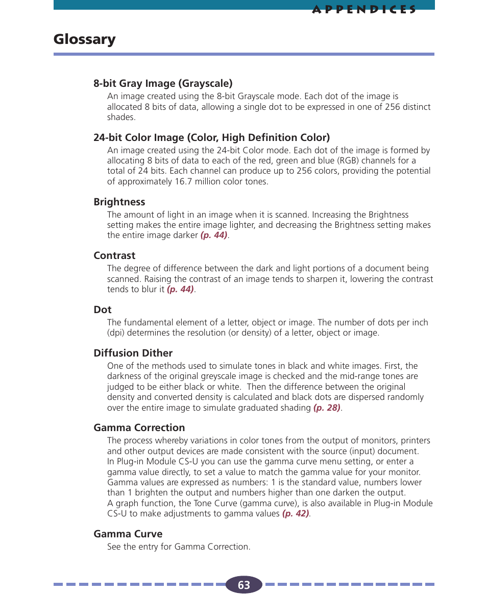 Glossary, P. 63 | Canon FB630U User Manual | Page 63 / 68