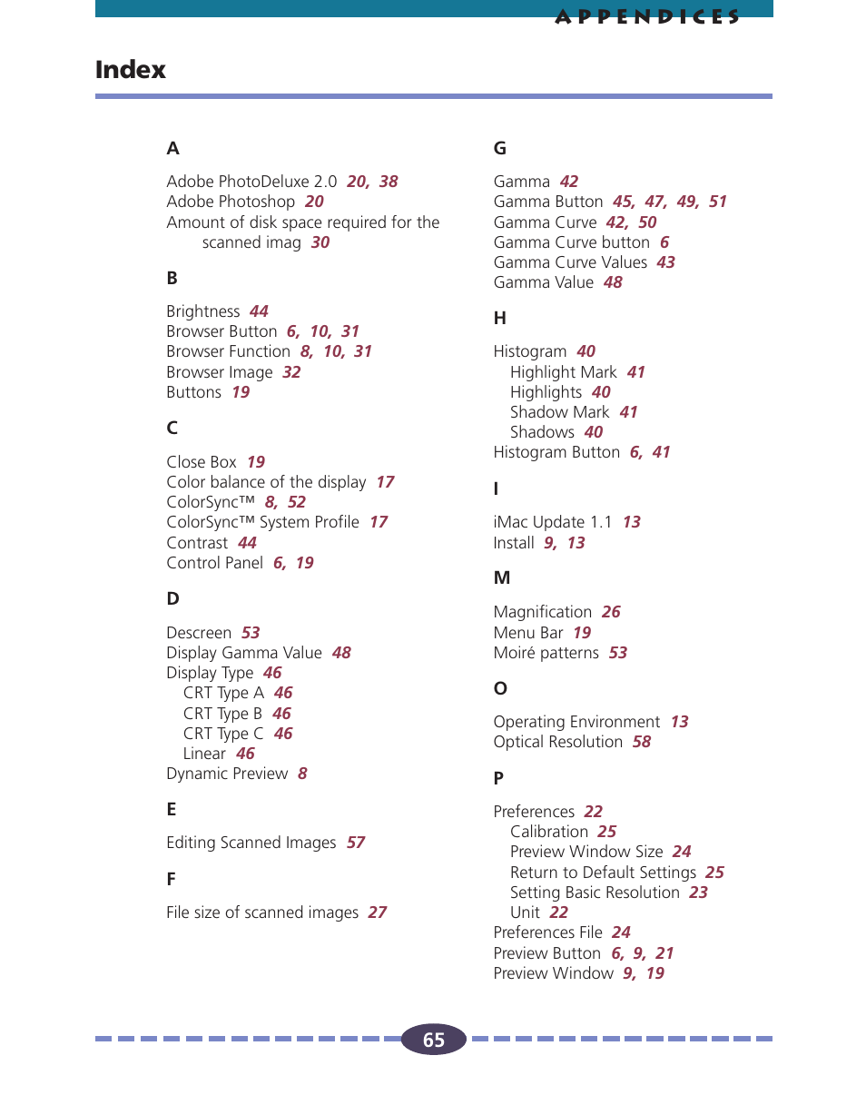 Index, P. 65 - 68 | Canon FB630U User Manual | Page 65 / 68