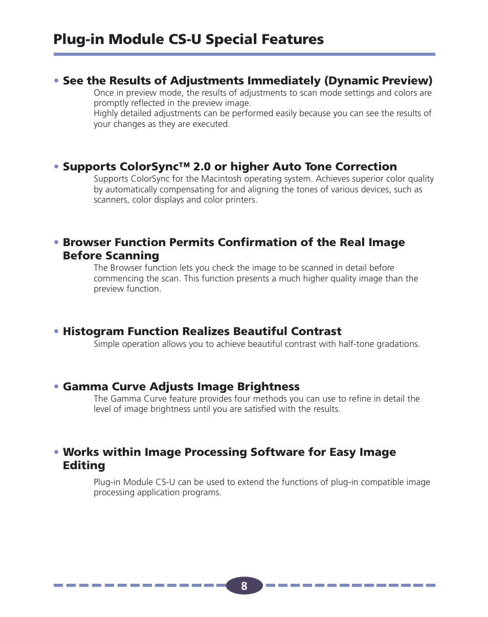 Plug-in module cs-u special features | Canon FB630U User Manual | Page 8 / 68