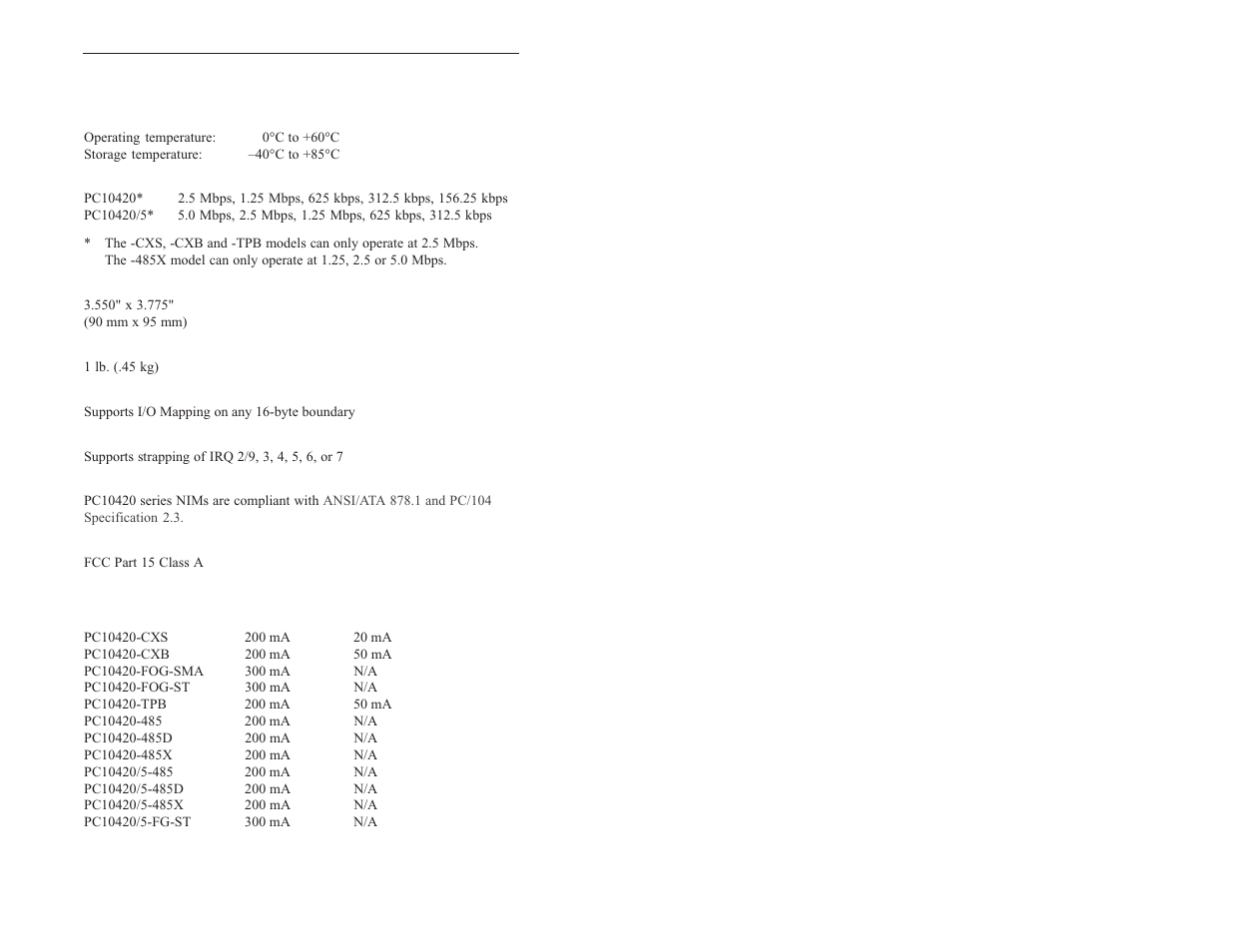 Specifications | Contemporary Control Systems PC10420 Adapters User Manual | Page 2 / 16