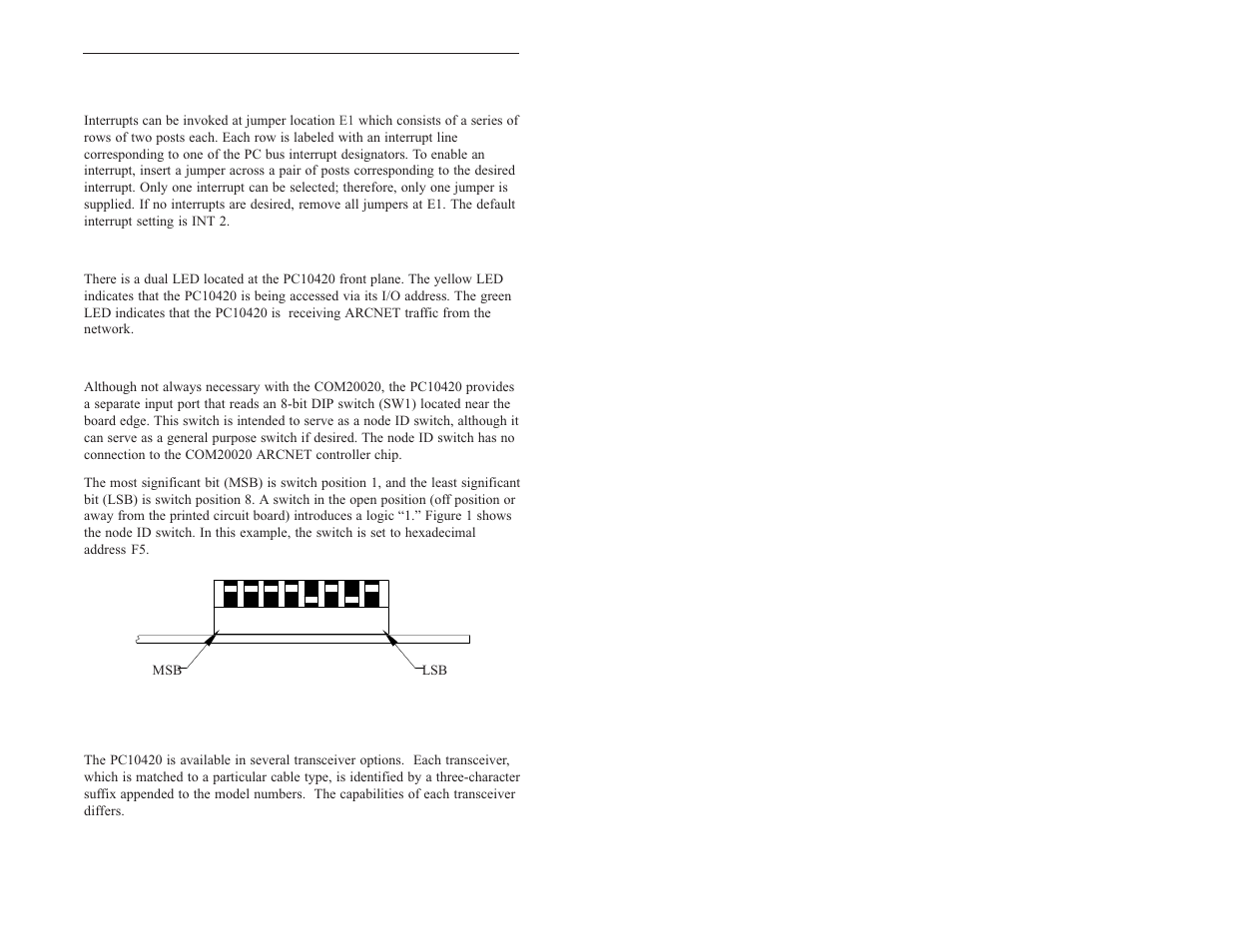 Interrupts, Indicator lights, Node id switch | Field connections | Contemporary Control Systems PC10420 Adapters User Manual | Page 6 / 16