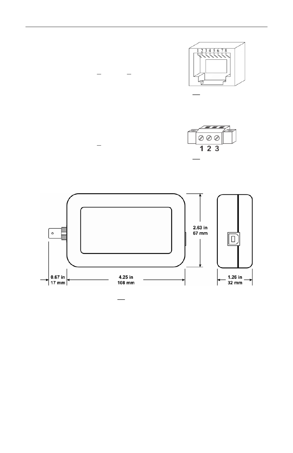 Rj-45 connector pins, Screw terminal pins, Dimensions | Contemporary Control Systems USB222 Adapters User Manual | Page 3 / 8