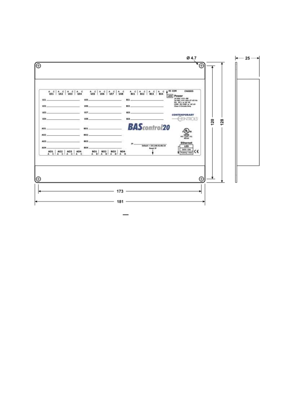 14 dimensional drawing, Dimensional drawing | Contemporary Control Systems BAScontrol20 User Manual User Manual | Page 10 / 53