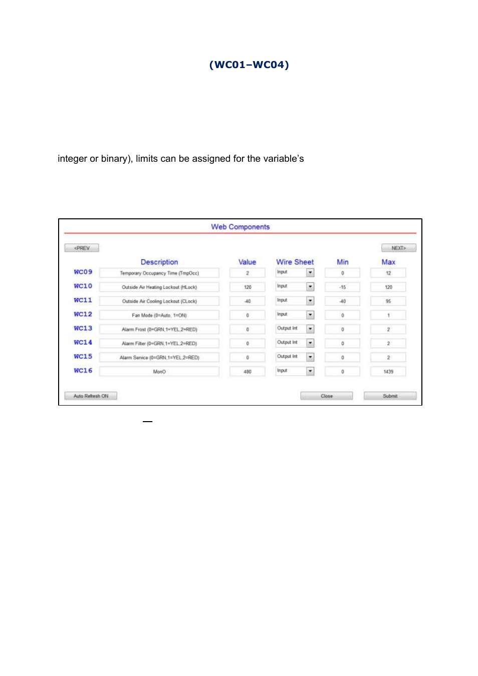 7 web components (wc01–wc04), 8 restart controller, 9 auto refresh (on/off) | Contemporary Control Systems BAScontrol20 User Manual User Manual | Page 30 / 53