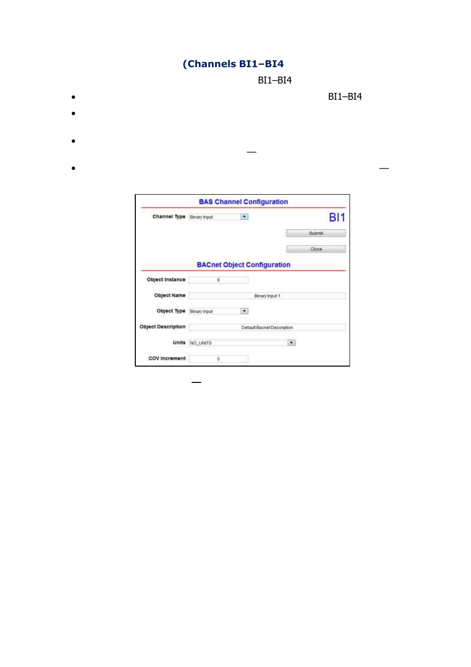 5 binary inputs (channels bi1–bi4) | Contemporary Control Systems BAScontrol20 User Manual User Manual | Page 37 / 53