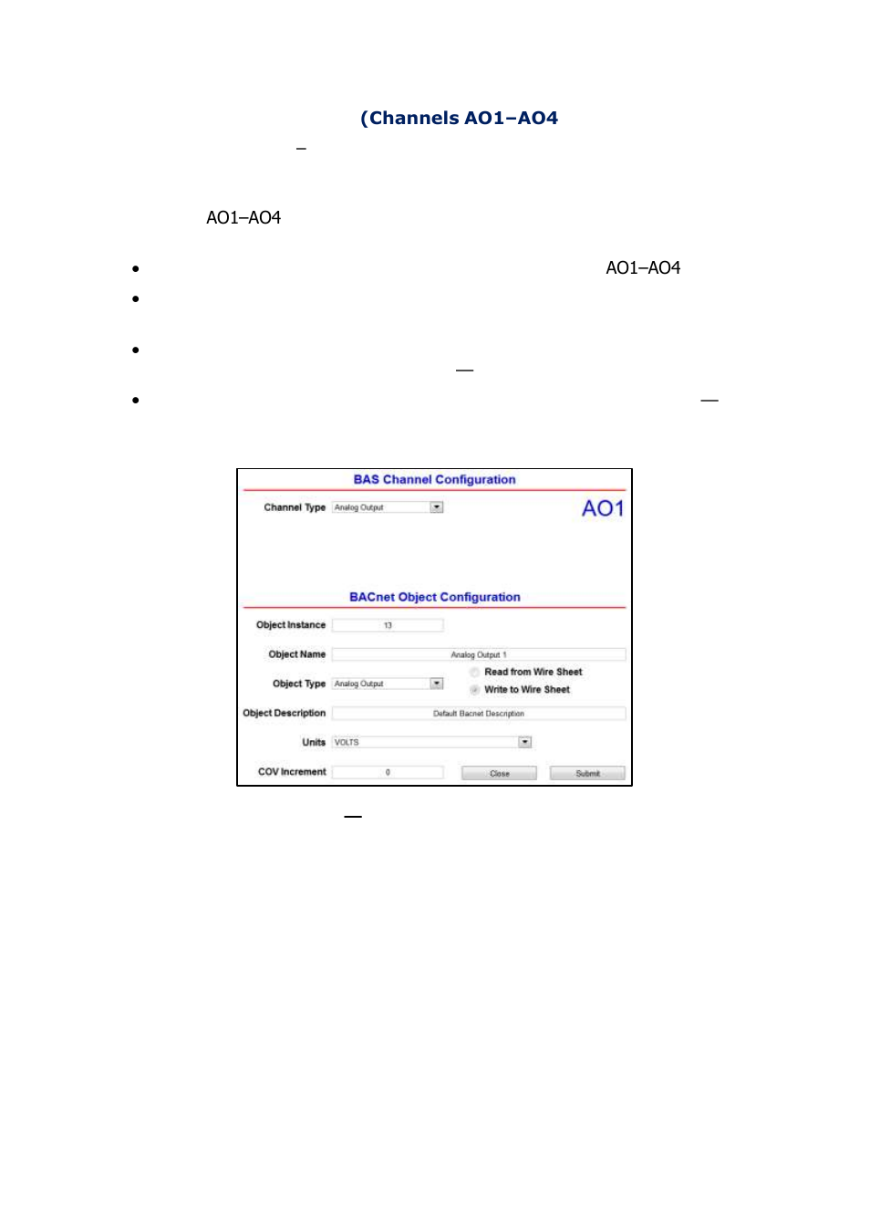 6 analog outputs (channels ao1–ao4) | Contemporary Control Systems BAScontrol20 User Manual User Manual | Page 38 / 53