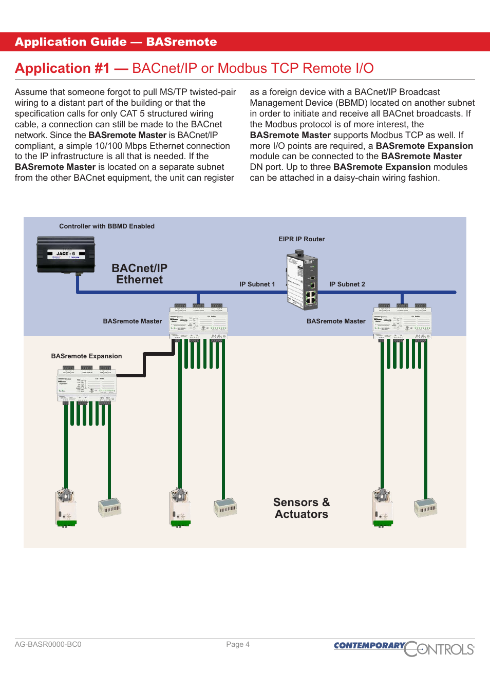 Ontr ls o, Application guide — basremote, Bacnet/ip ethernet | Sensors & actuators | Contemporary Control Systems BASremote Application Guide User Manual | Page 4 / 13