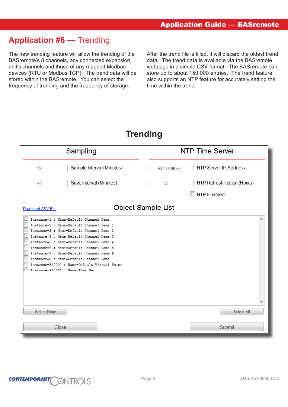 Application #6 - trending, Ontr ls o, Trending | Application #6 — trending | Contemporary Control Systems BASremote Application Guide User Manual | Page 9 / 13