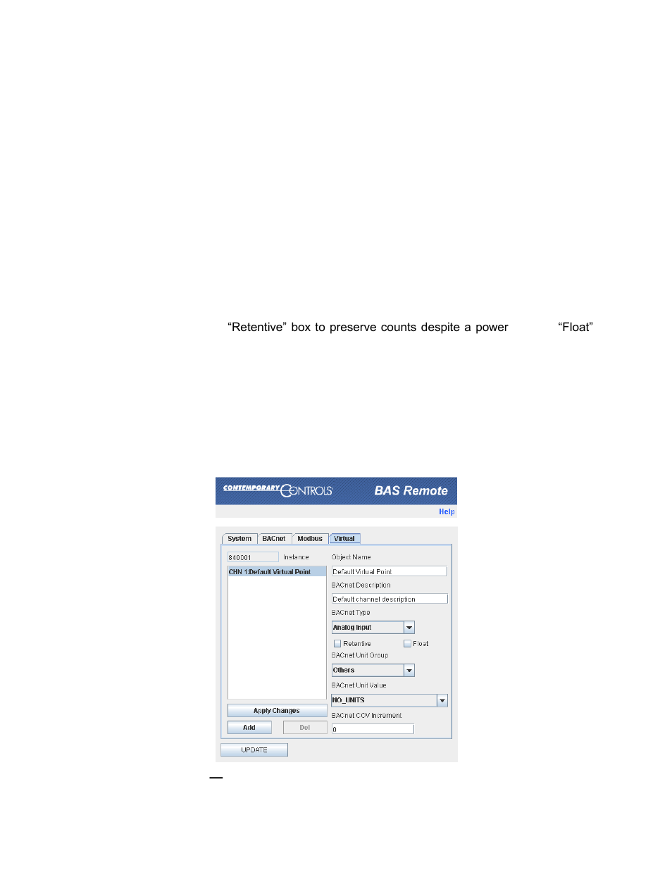 6 virtual point configuration | Contemporary Control Systems BASremote User Manual (firmware 3.1.x) User Manual | Page 34 / 78