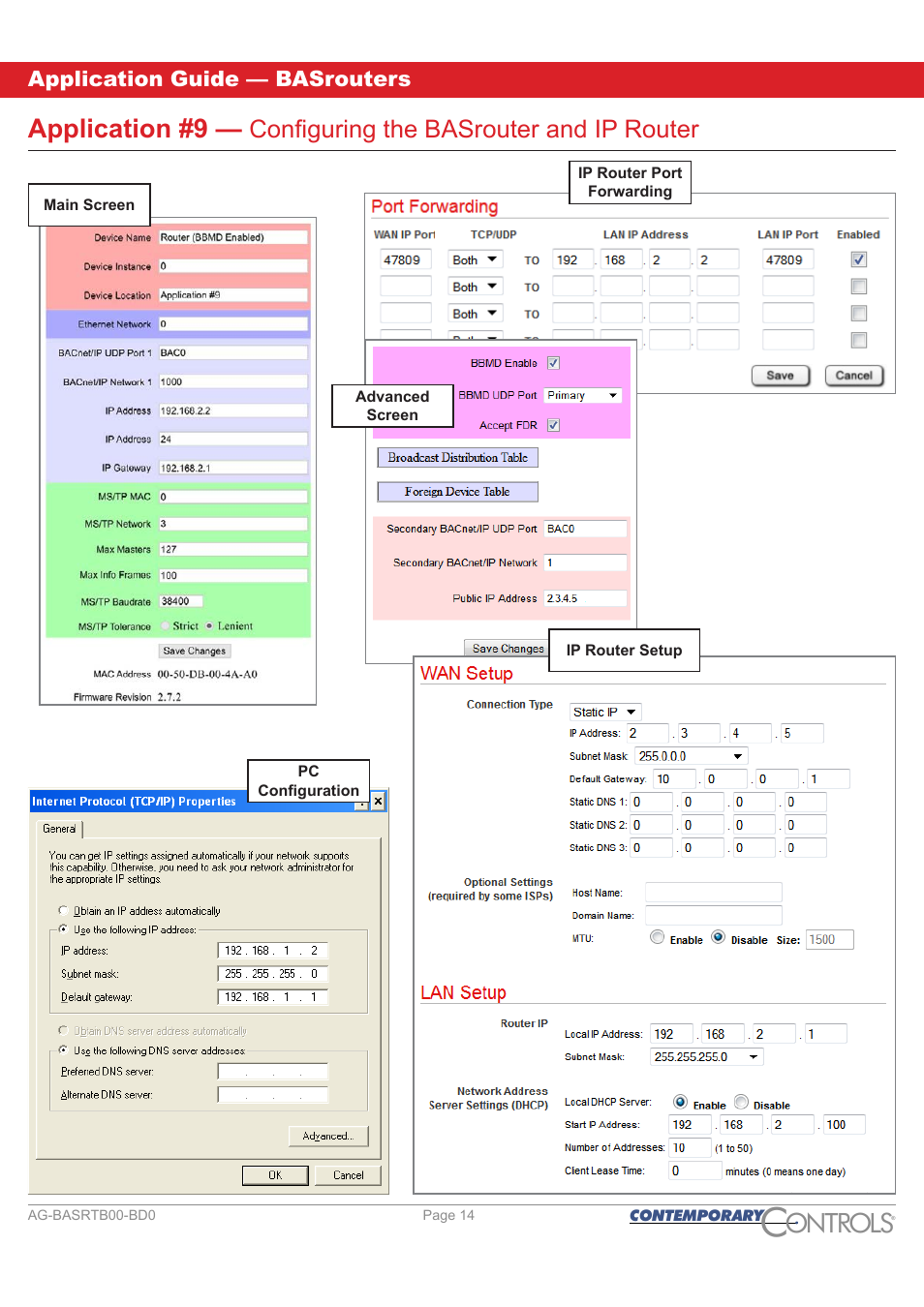 Ontr ls o, Application #9, Configuring the basrouter and ip router | Contemporary Control Systems BASrouter Application Guide User Manual | Page 14 / 20