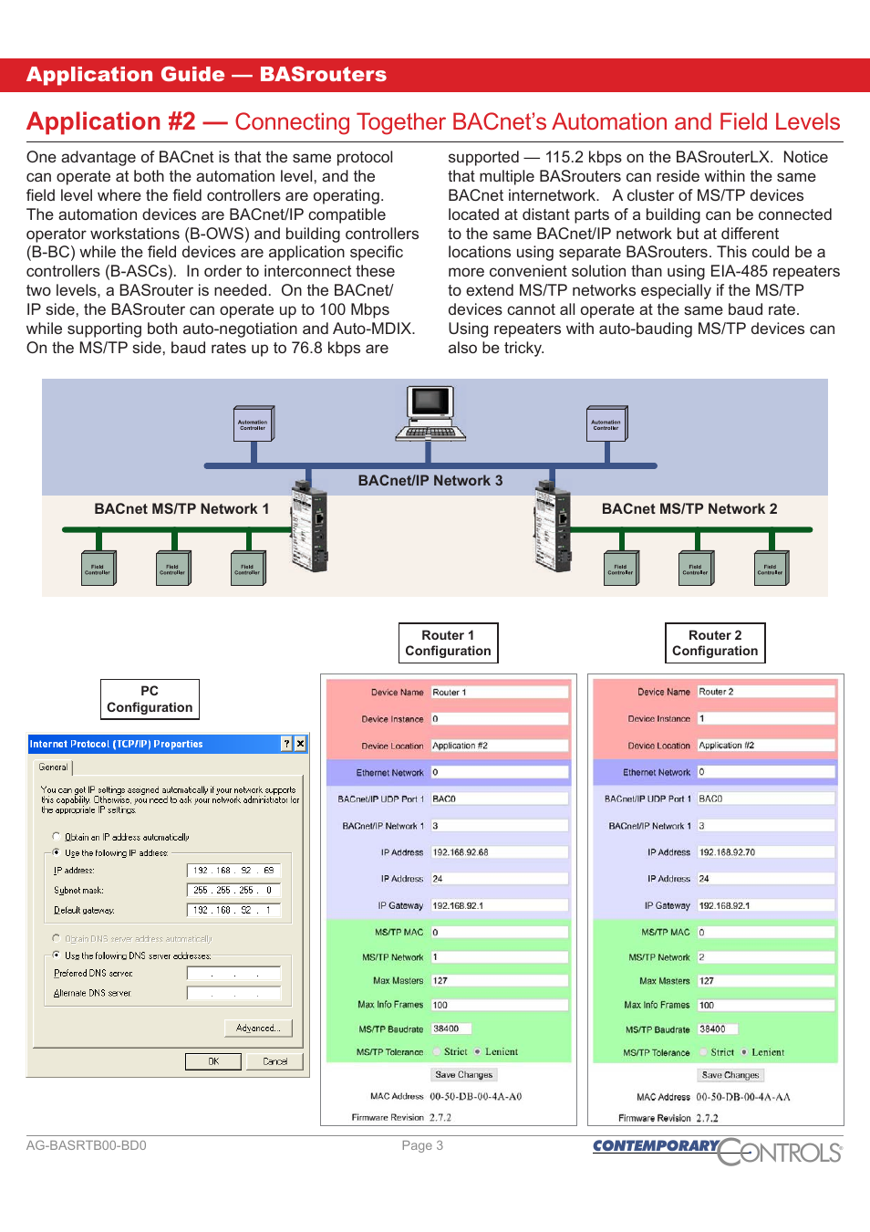Ontr ls o, Application #2, Application guide — basrouters | Contemporary Control Systems BASrouter Application Guide User Manual | Page 3 / 20