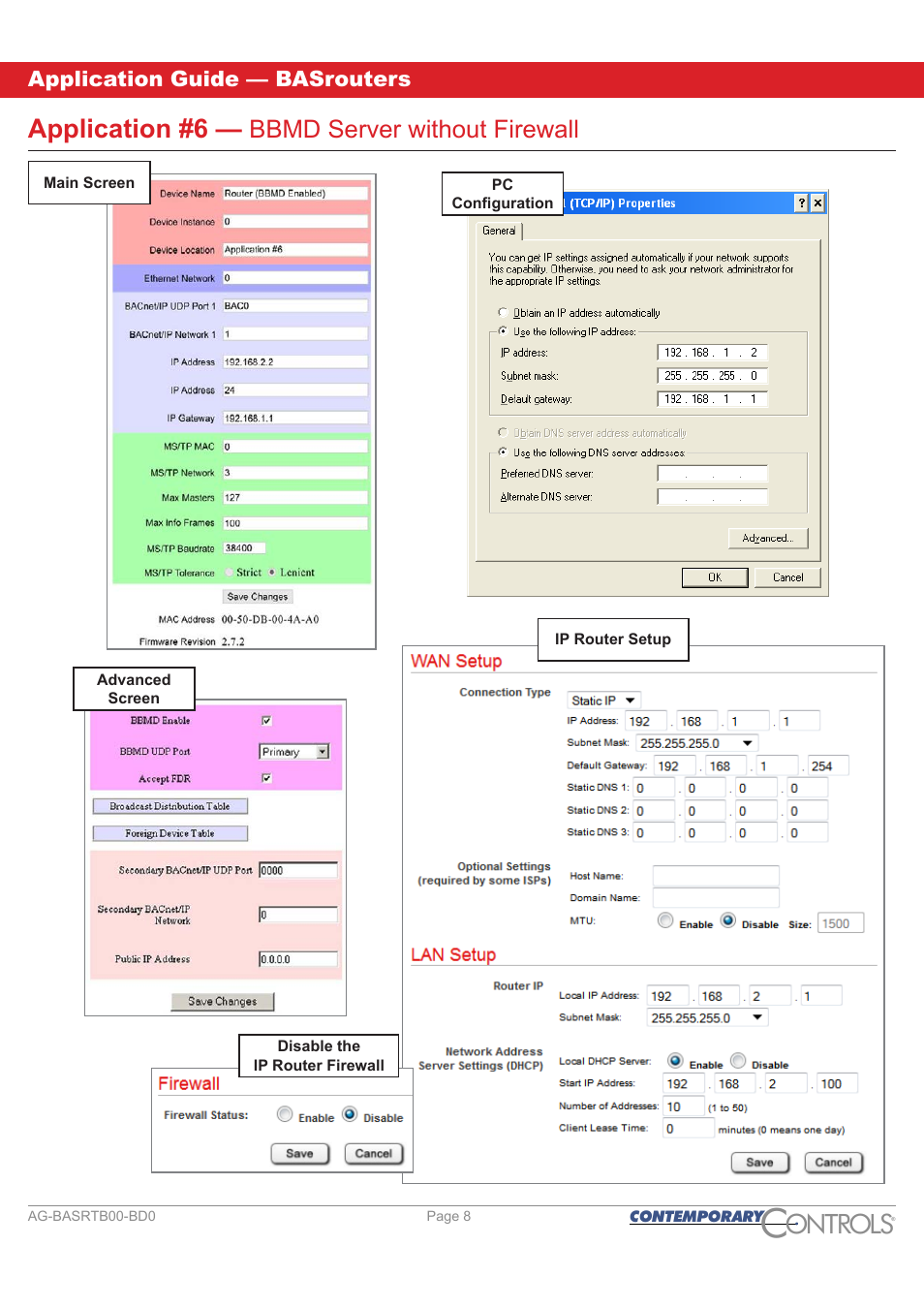 Ontr ls o, Application #6, Bbmd server without firewall | Contemporary Control Systems BASrouter Application Guide User Manual | Page 8 / 20