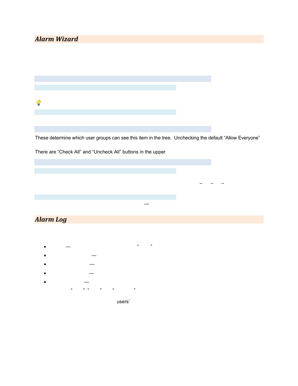 Alarm wizard, Settings tab, Label | Description, Group settings tab, Advanced tab, Name, Node id, Alarm log | Contemporary Control Systems BASview User Manual | Page 13 / 81