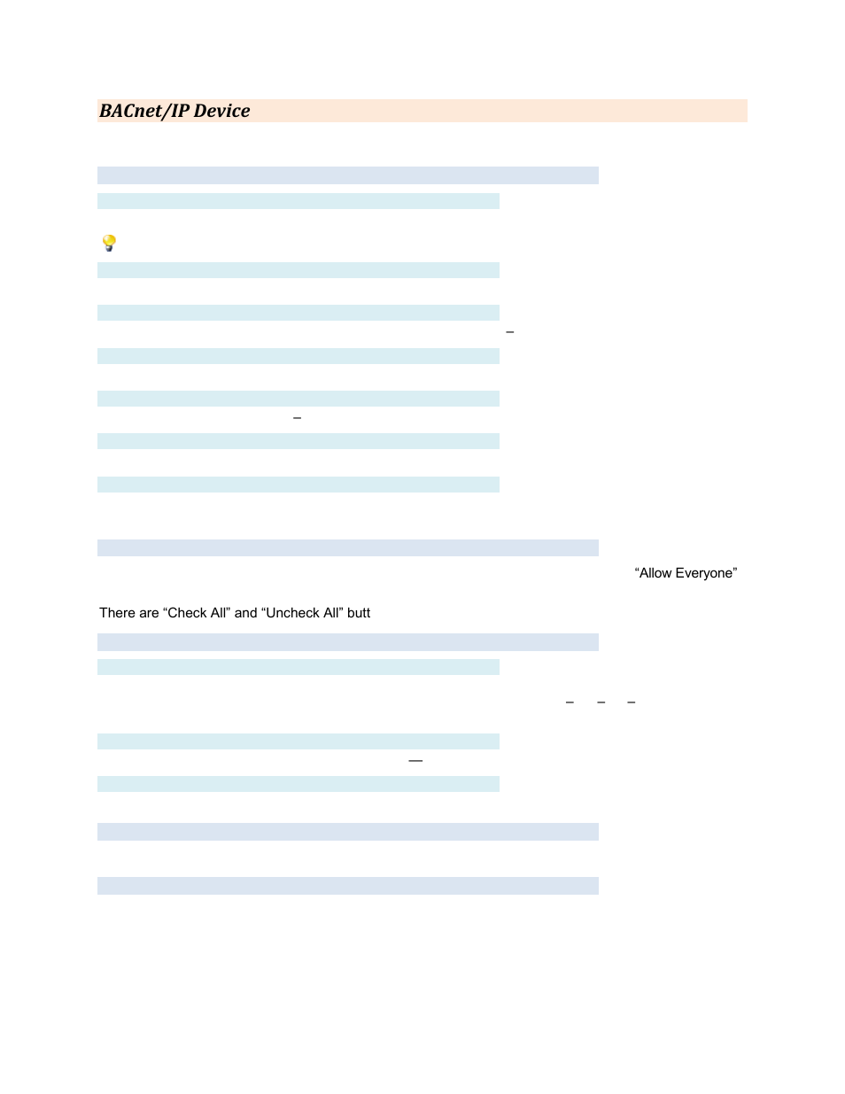 Bacnet/ip device, Settings tab, Label | Address, Device id, Max. apdu size, Network, Destination address, Write priority, Group settings tab | Contemporary Control Systems BASview User Manual | Page 21 / 81