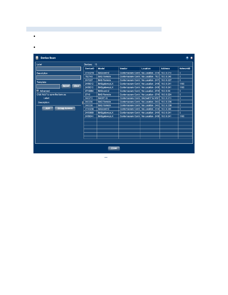 Bacnet device scan | Contemporary Control Systems BASview User Manual | Page 9 / 81