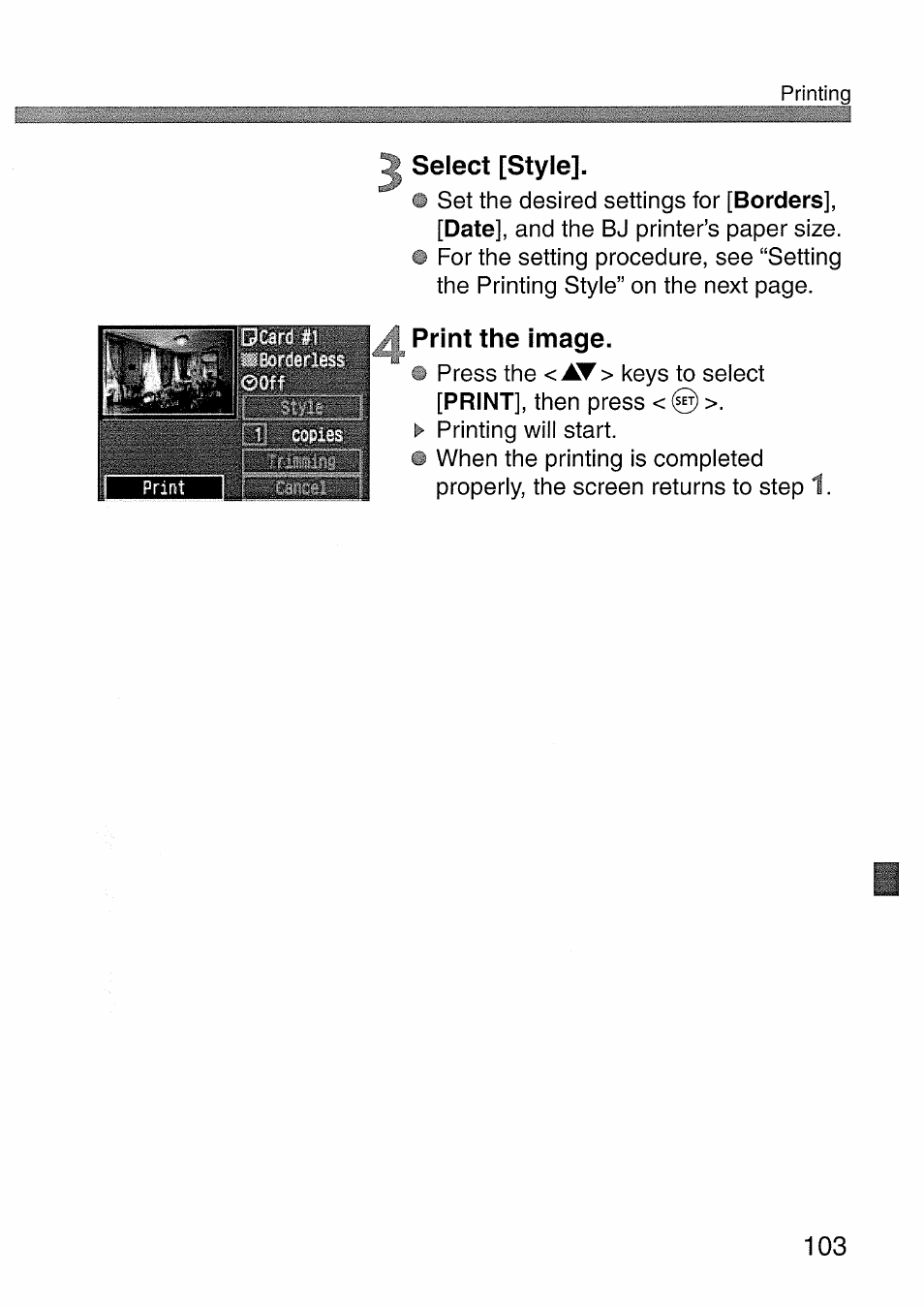 Select [style, Print the image | Canon EOS 300 D User Manual | Page 105 / 141