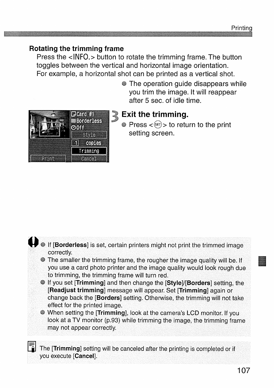 Exit the trimming, Exit the trimming. o | Canon EOS 300 D User Manual | Page 109 / 141