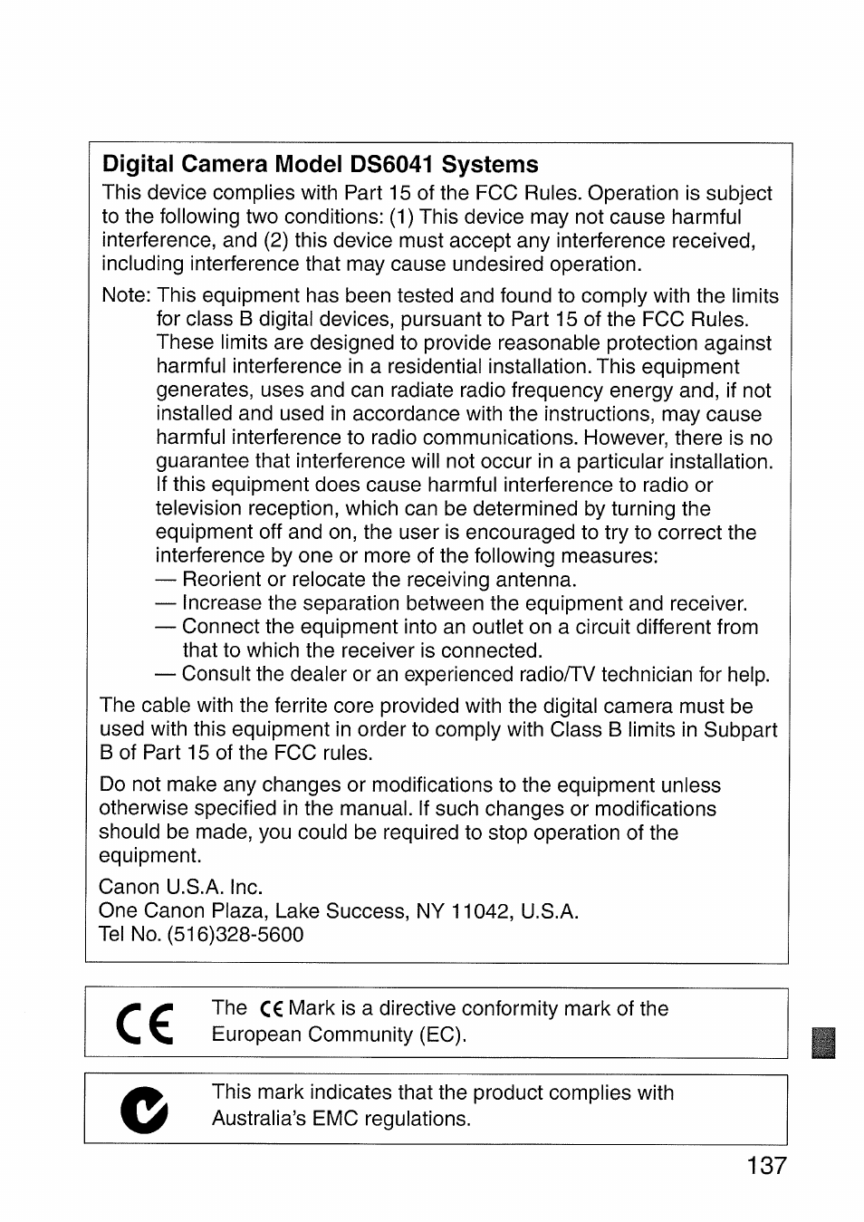 Digital camera model ds6041 systems | Canon EOS 300 D User Manual | Page 139 / 141