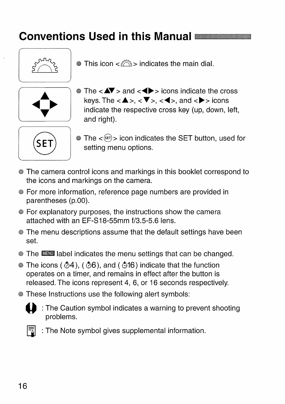 Conventions used in this manuai | Canon EOS 300 D User Manual | Page 16 / 141