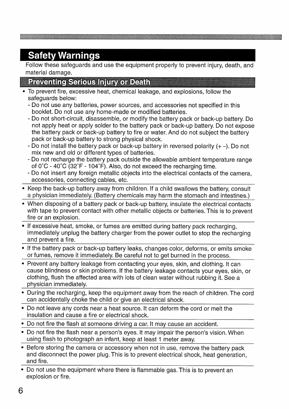 Safety warnings | Canon EOS 300 D User Manual | Page 6 / 141