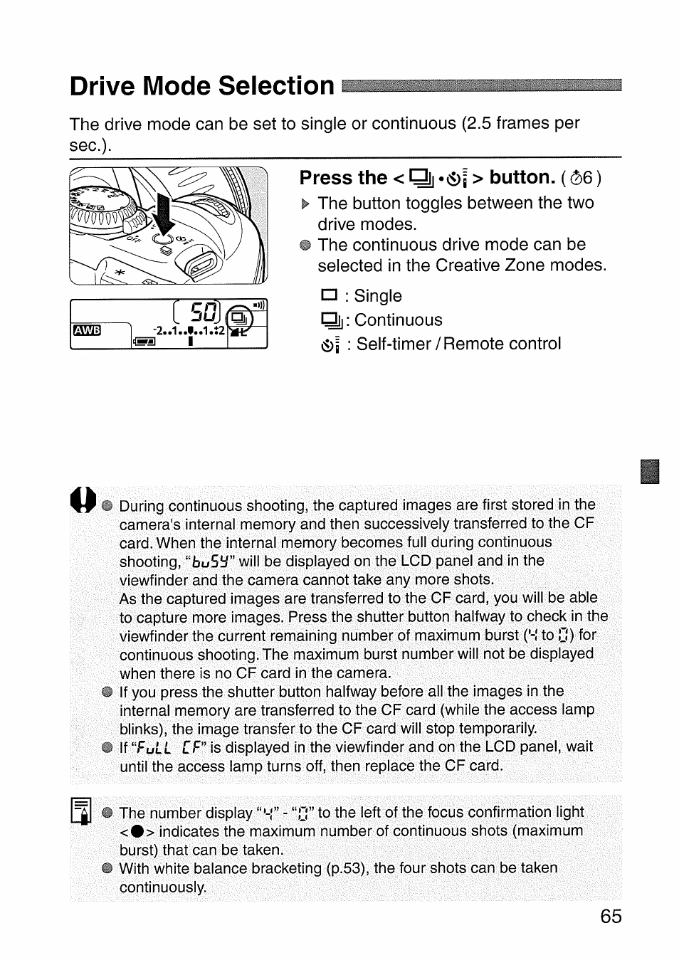 Drive mode selection, Press the < qj •<s)] > button. (^6), Press the < qj | Button | Canon EOS 300 D User Manual | Page 65 / 141