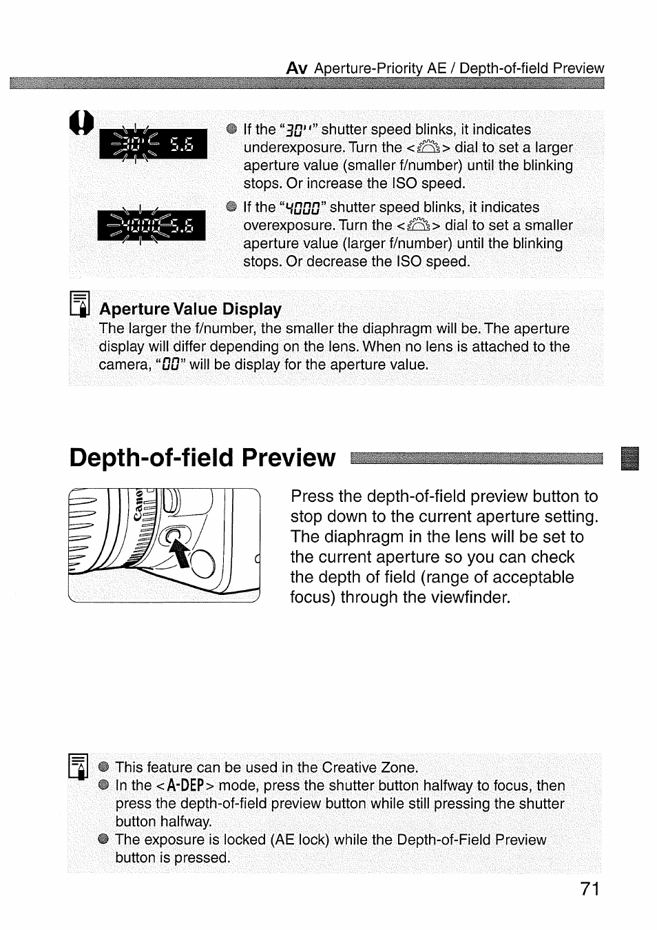 Depth-of-field preview, Houu | Canon EOS 300 D User Manual | Page 71 / 141