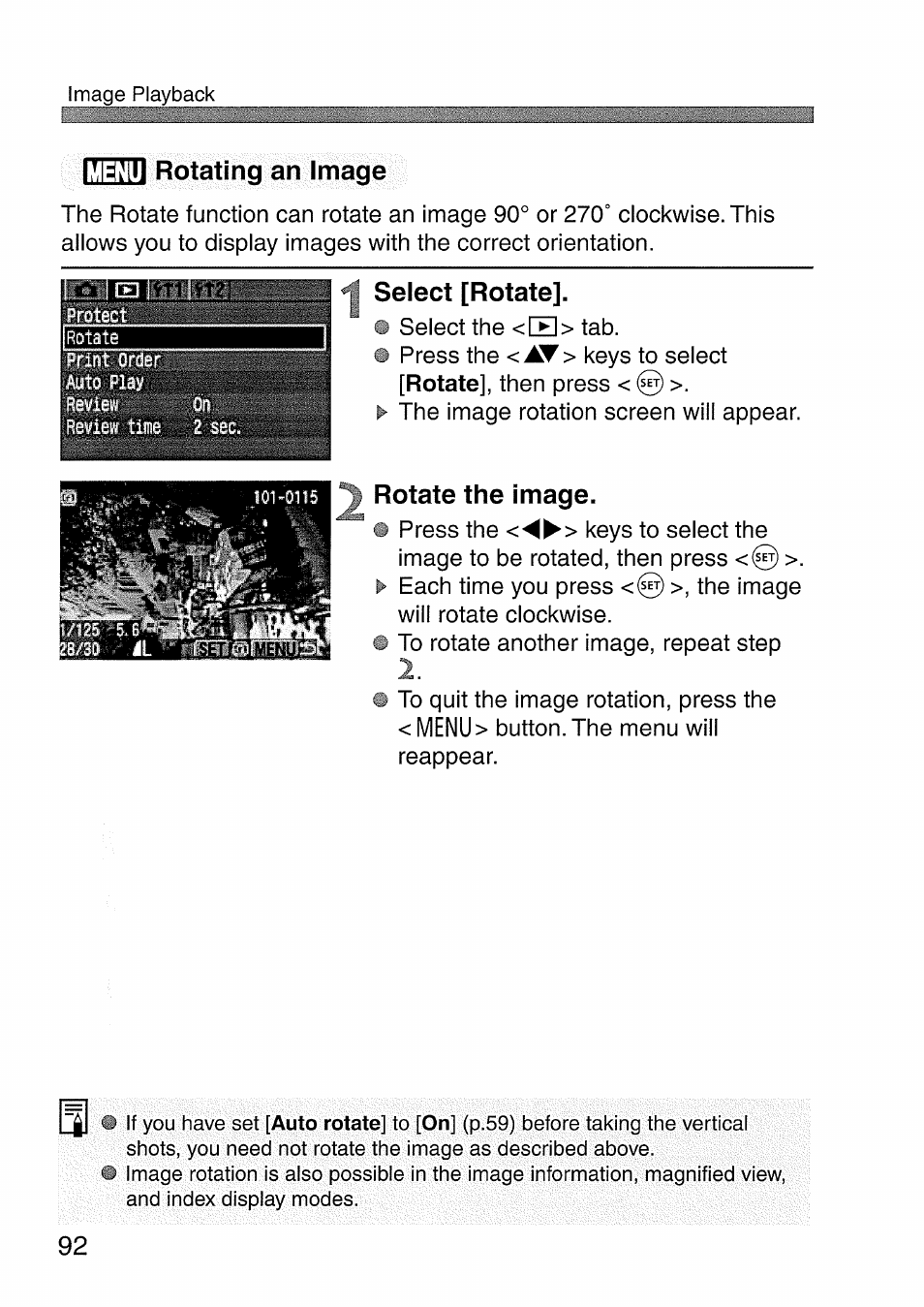 Irom rotating an image, Select [rotate, Rotate the image | Em rotating an image | Canon EOS 300 D User Manual | Page 94 / 141