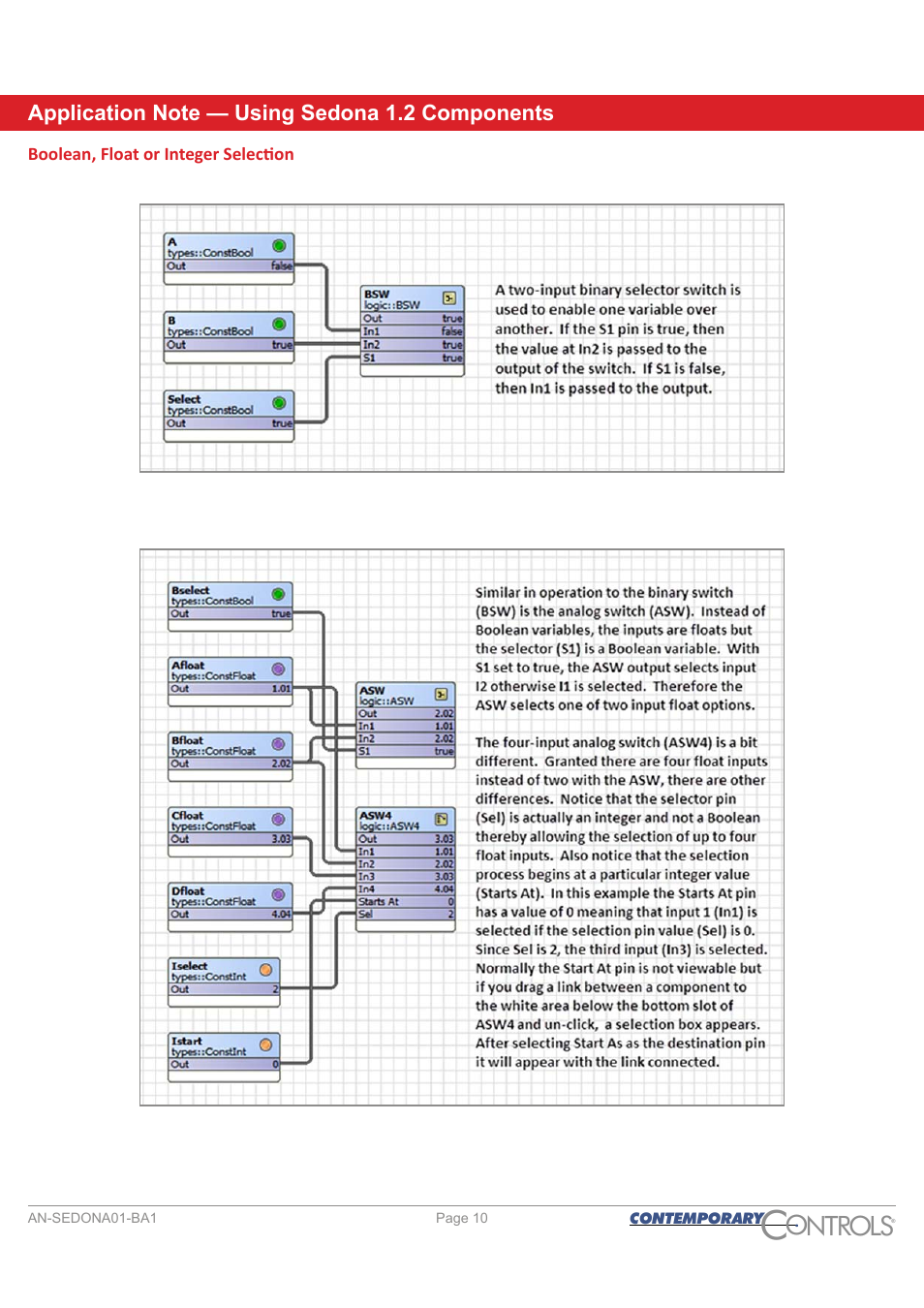 Boolean, float or integer selection, Ontr ls o | Contemporary Control Systems Sedona User Manual | Page 10 / 27