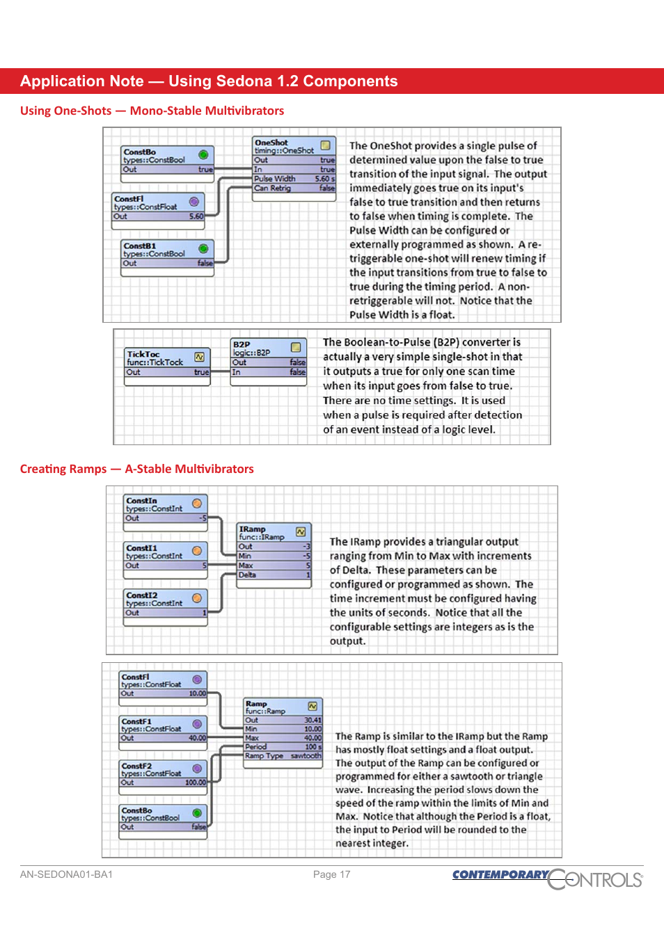 Using one-shots - mono-stable multivibrators, Creating ramps - a-stable multivibrators, Ontr ls o | Contemporary Control Systems Sedona User Manual | Page 17 / 27