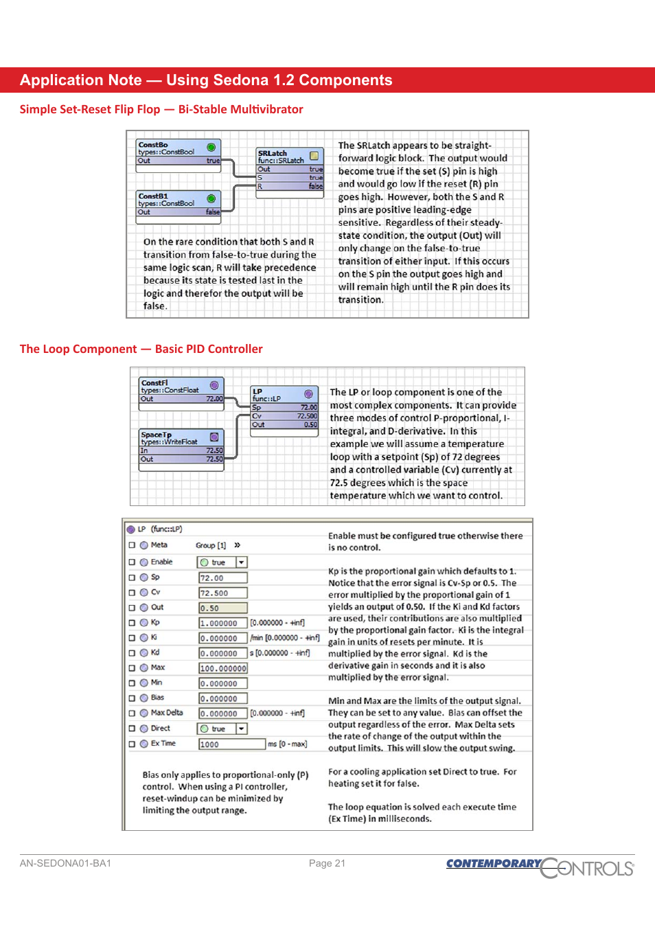 The loop component - basic pid controller, Ontr ls o | Contemporary Control Systems Sedona User Manual | Page 21 / 27