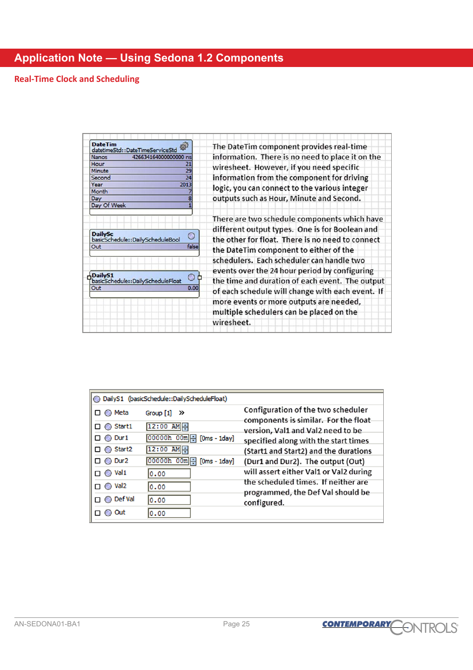Real-time clock and scheduling, Ontr ls o | Contemporary Control Systems Sedona User Manual | Page 25 / 27