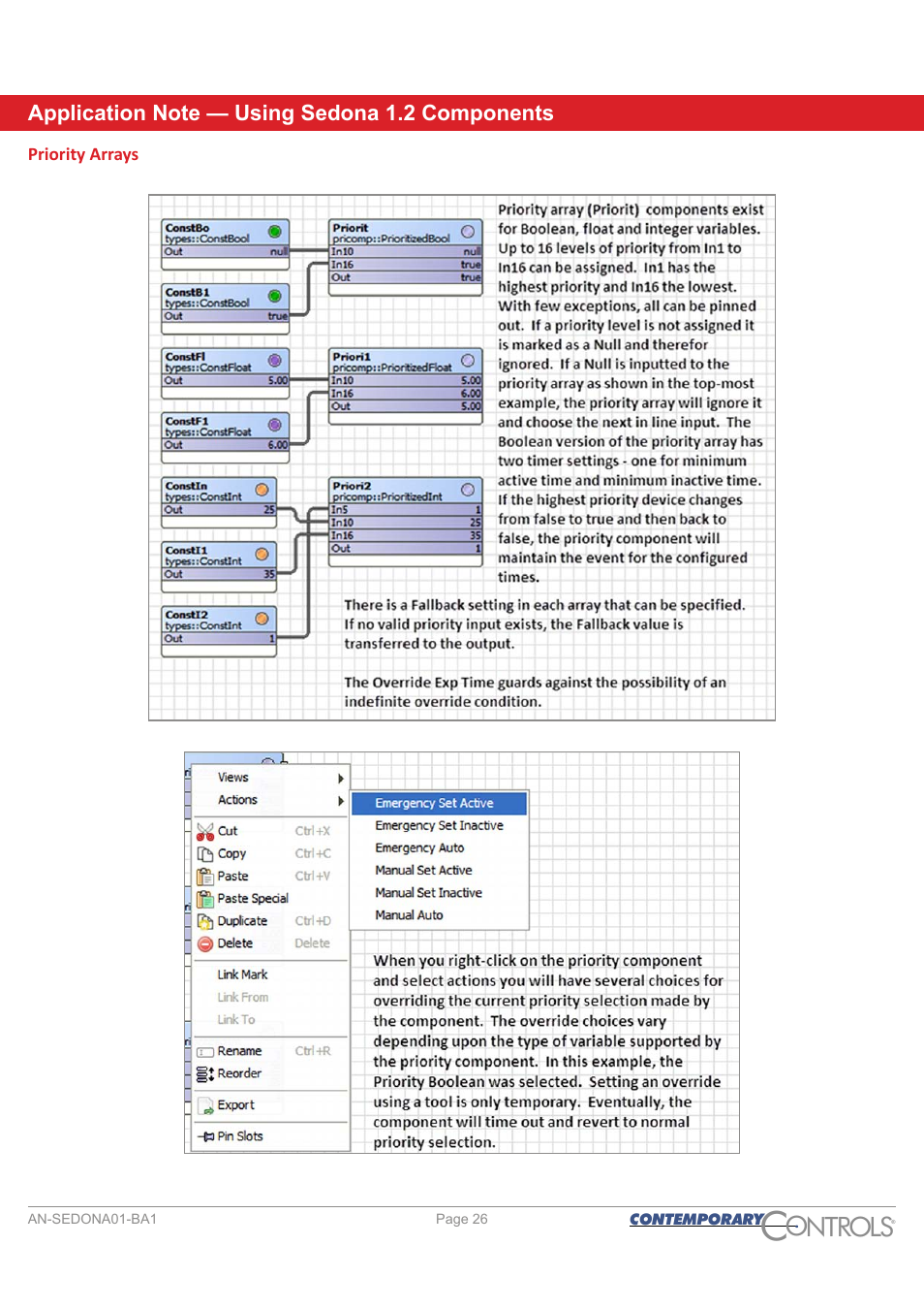 Priority arrays, Ontr ls o | Contemporary Control Systems Sedona User Manual | Page 26 / 27