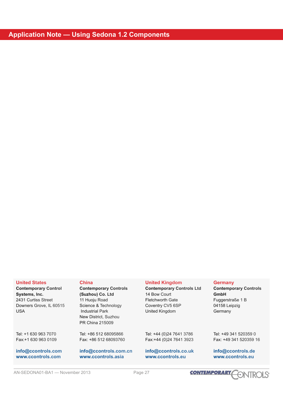 Office locations | Contemporary Control Systems Sedona User Manual | Page 27 / 27
