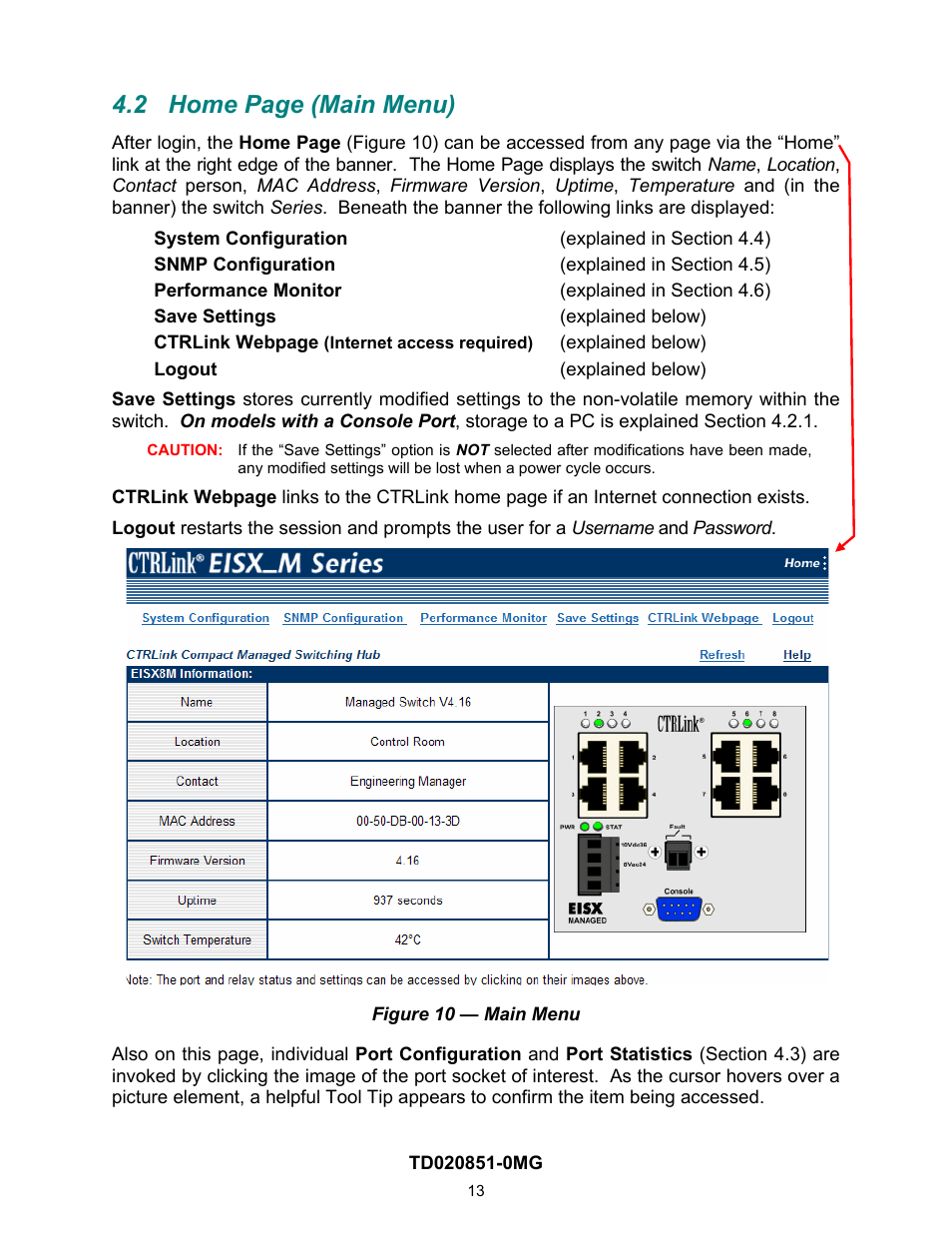 2 home page (main menu) | Contemporary Control Systems Compact Managed Switches Software Manual for Web Browser User Manual | Page 13 / 83