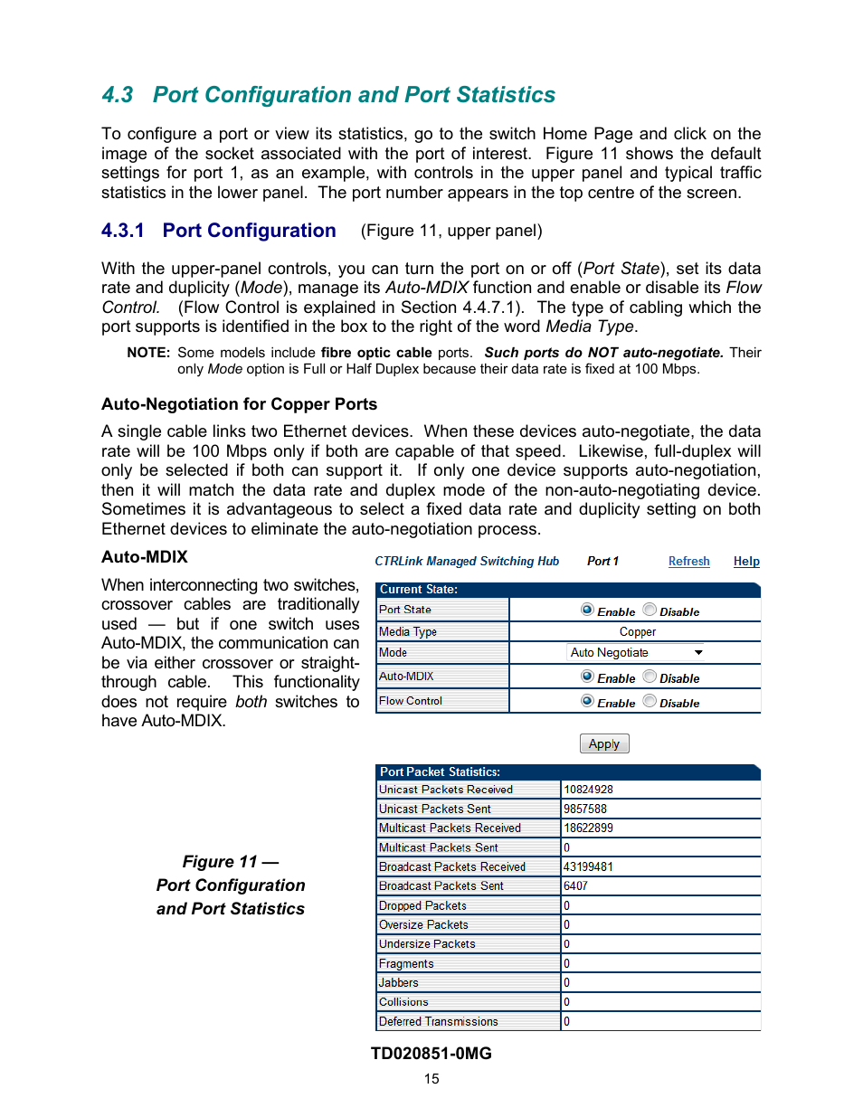 3 port configuration and port statistics, 1 port configuration, Port configuration and port statistics | Port configuration, On 4.3) | Contemporary Control Systems Compact Managed Switches Software Manual for Web Browser User Manual | Page 15 / 83