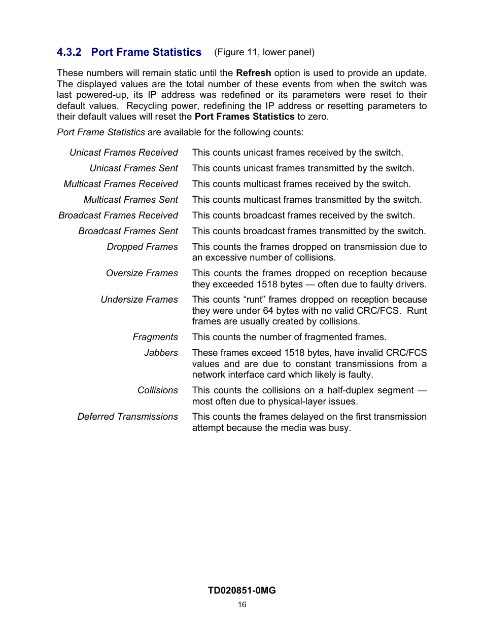 2 port frame statistics, Port frame statistics | Contemporary Control Systems Compact Managed Switches Software Manual for Web Browser User Manual | Page 16 / 83