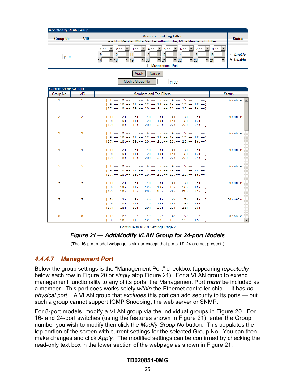 7 management port, Management port, Figure 21 | Contemporary Control Systems Compact Managed Switches Software Manual for Web Browser User Manual | Page 25 / 83