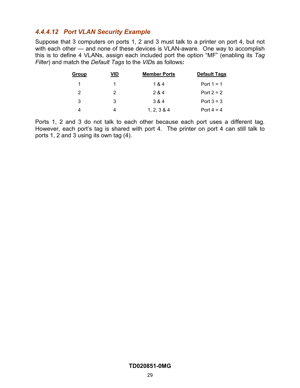 12 port vlan security example, Port vlan security example | Contemporary Control Systems Compact Managed Switches Software Manual for Web Browser User Manual | Page 29 / 83