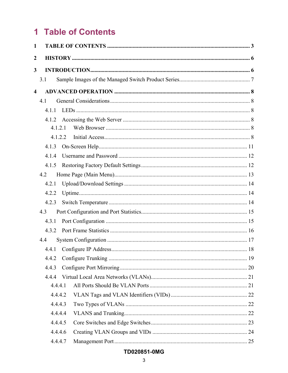 1 table of contents | Contemporary Control Systems Compact Managed Switches Software Manual for Web Browser User Manual | Page 3 / 83