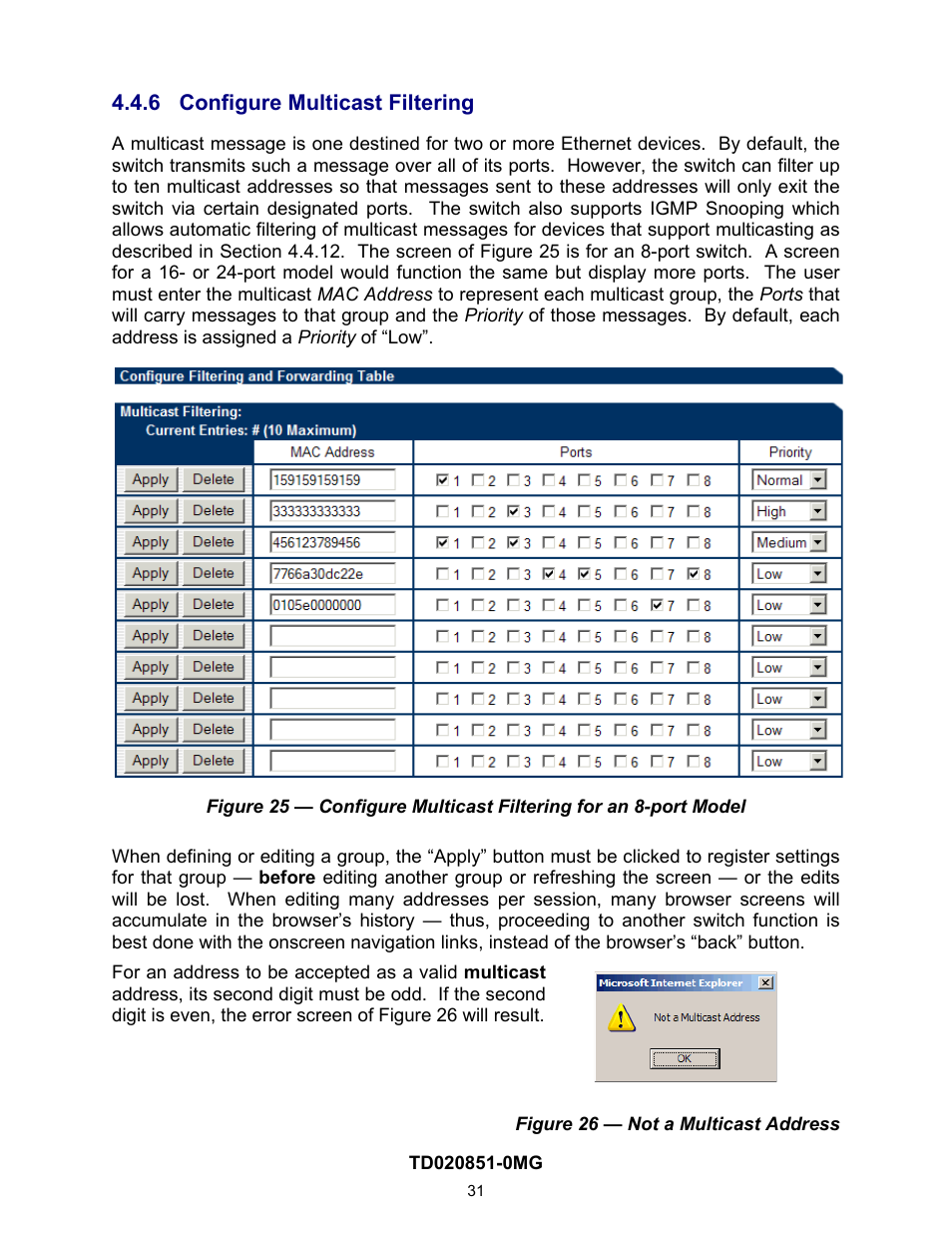 6 configure multicast filtering, Configure multicast filtering, On 4.2.5.5.1) | Contemporary Control Systems Compact Managed Switches Software Manual for Web Browser User Manual | Page 31 / 83