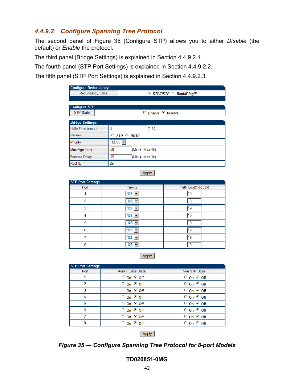 2 configure spanning tree protocol, Configure spanning tree protocol, Figure 35 | Contemporary Control Systems Compact Managed Switches Software Manual for Web Browser User Manual | Page 42 / 83