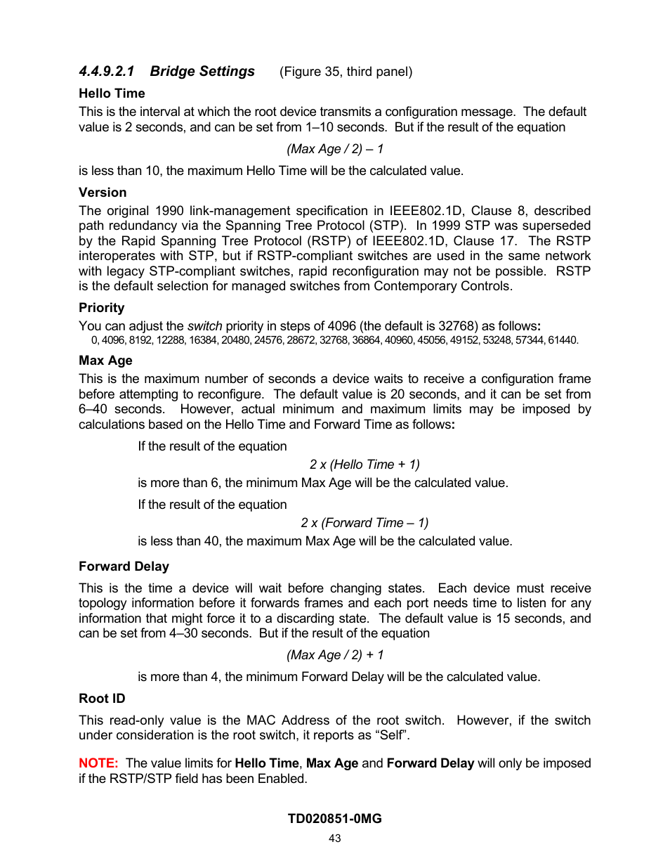 1 bridge settings, N 4.4.9.2.1 | Contemporary Control Systems Compact Managed Switches Software Manual for Web Browser User Manual | Page 43 / 83
