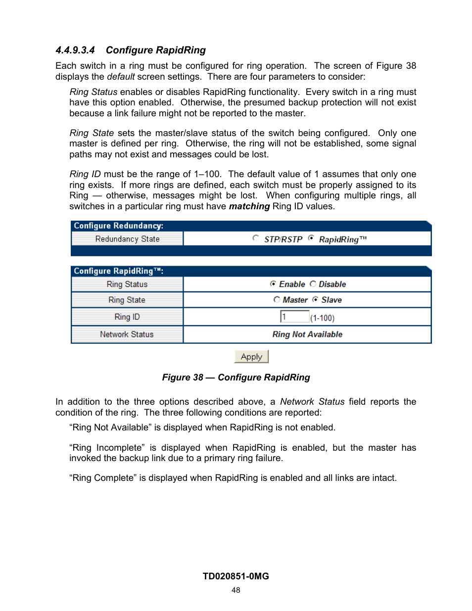 4 configure rapidring, Figure 38, On 4.4.9.3.4 | Contemporary Control Systems Compact Managed Switches Software Manual for Web Browser User Manual | Page 48 / 83